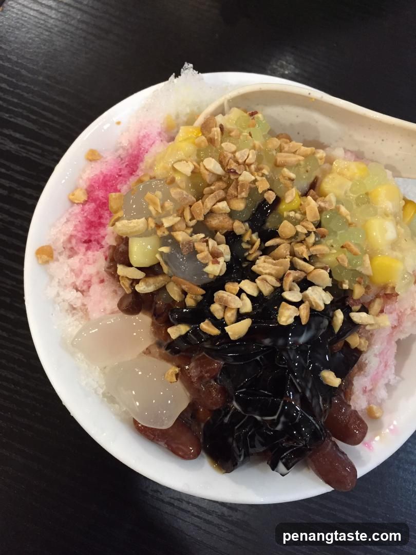 Dessert with shaved ice and toppings