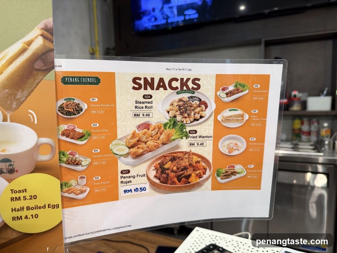 Penang Chendul Snacks Menu