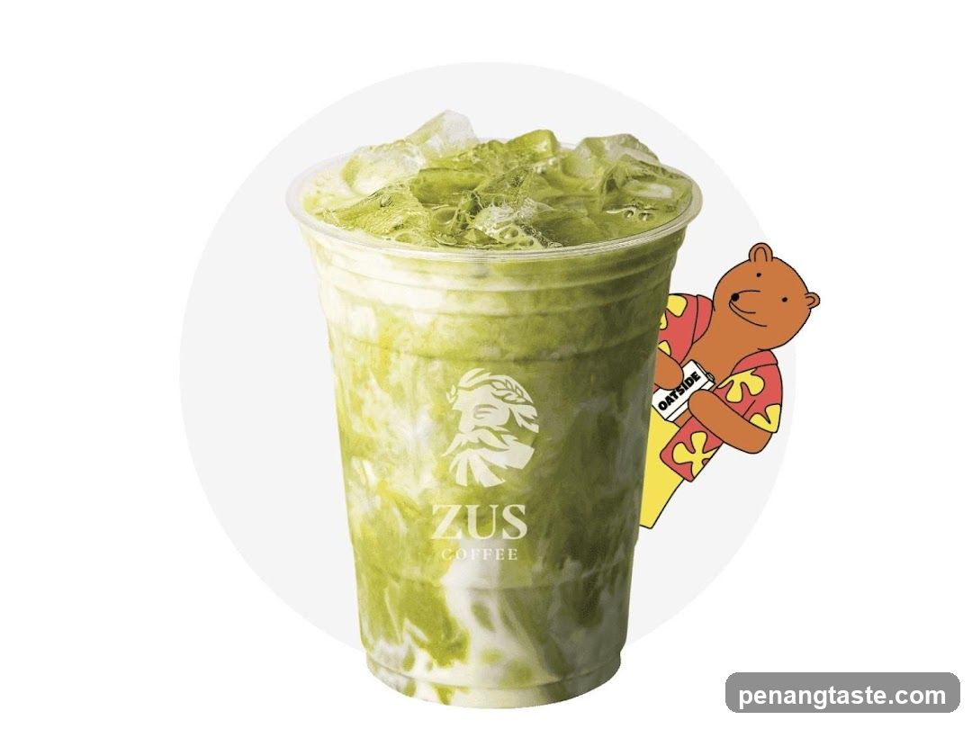 ZUS Coffee Matcha Drink with Character Illustration
