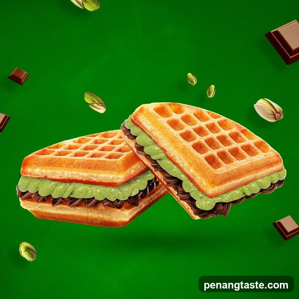 Waffle sandwiches with pistachio cream and chocolate