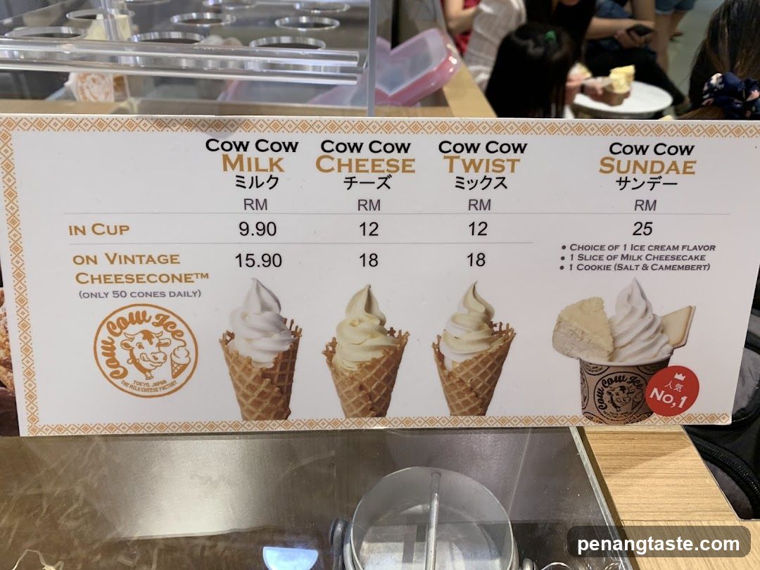 Cow Cow Ice Cream Menu