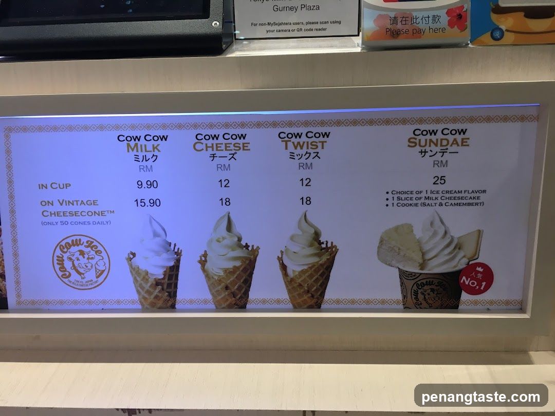Cow Cow Ice Cream Menu