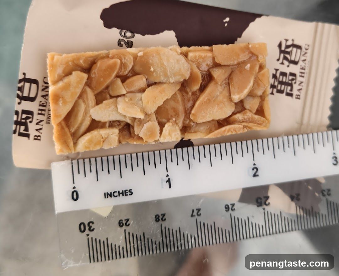 Almond brittle bar with ruler