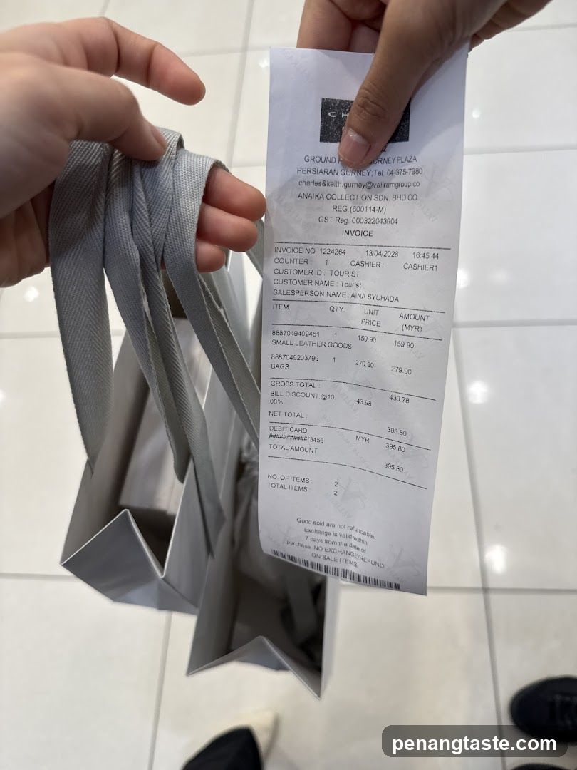 Receipt from Charles & Keith