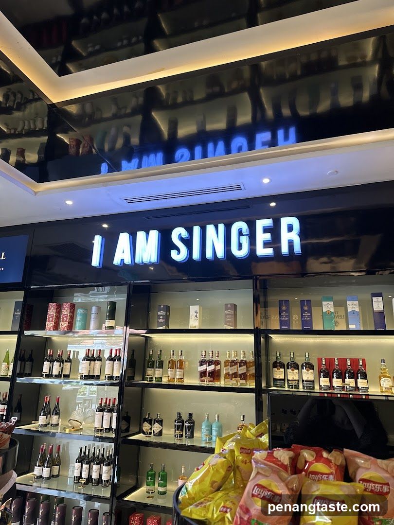 Liquor store interior with signage