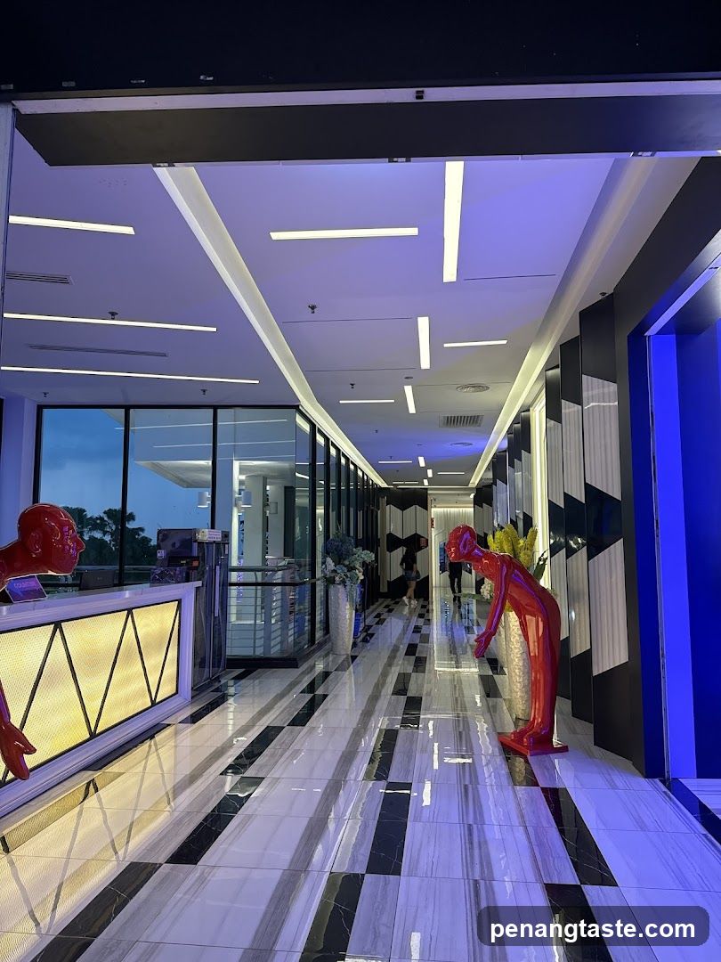 Modern Hallway with Sculptures