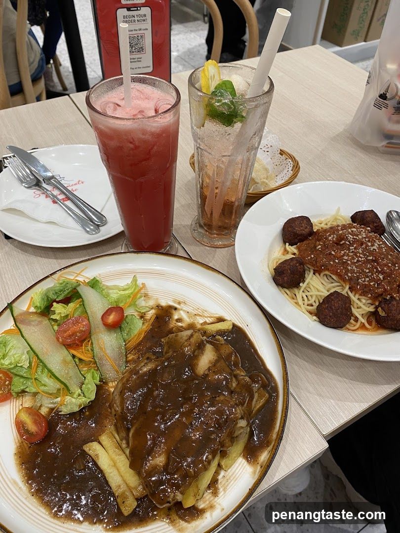 Dining Table with Food and Beverages