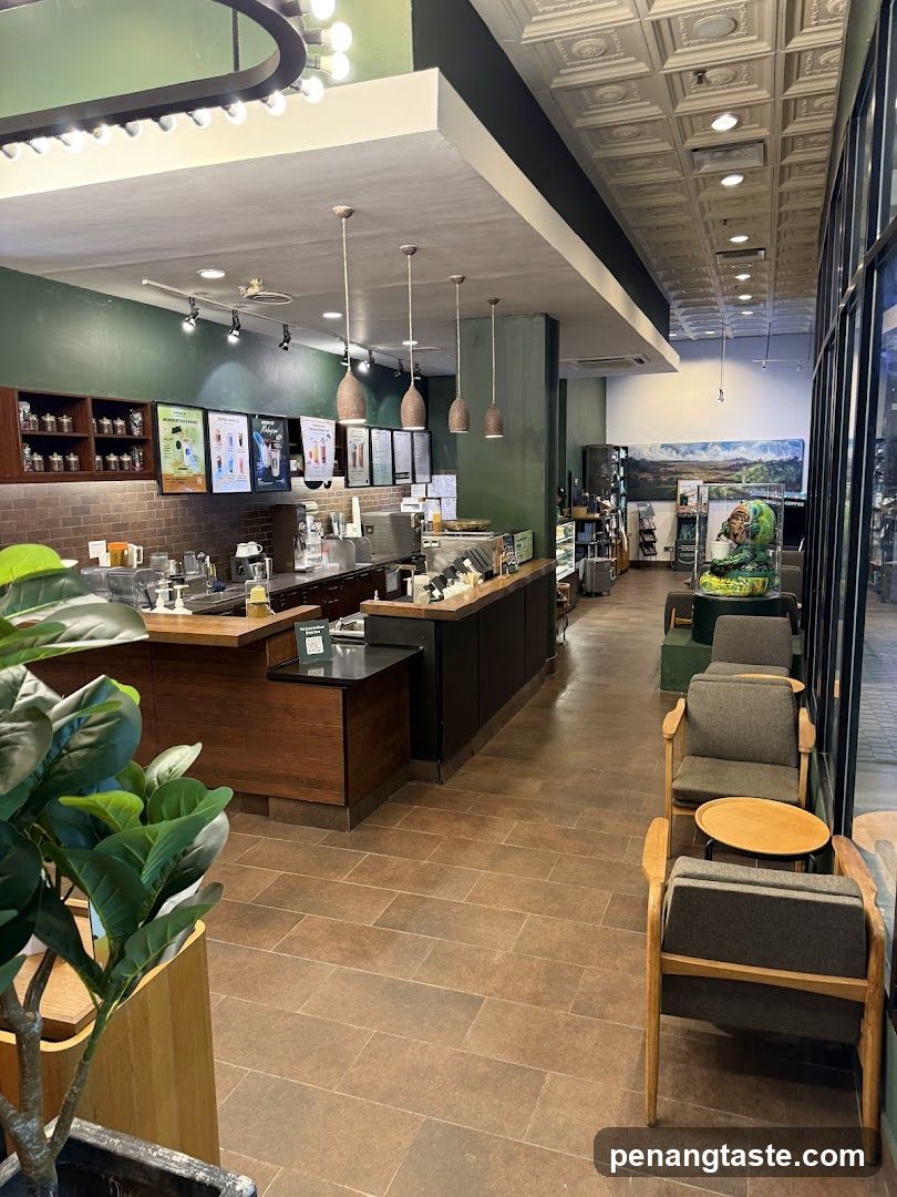 Coffee shop interior with seating and counter
