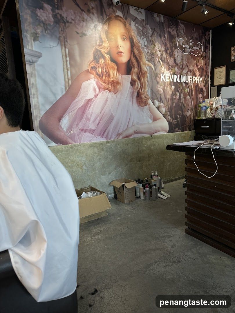 Hair Salon Interior with Large Advertisement