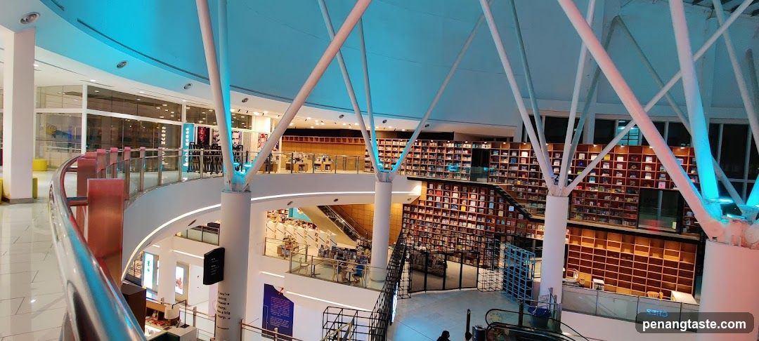 Interior of a multi-level bookstore