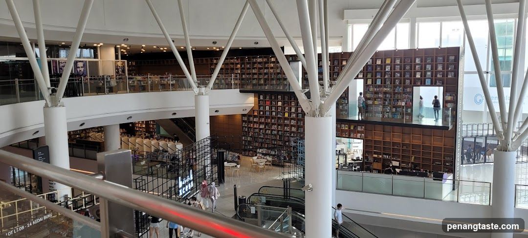Interior of a multi-level bookstore