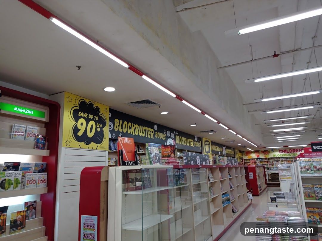 Bookstore interior with sale signs