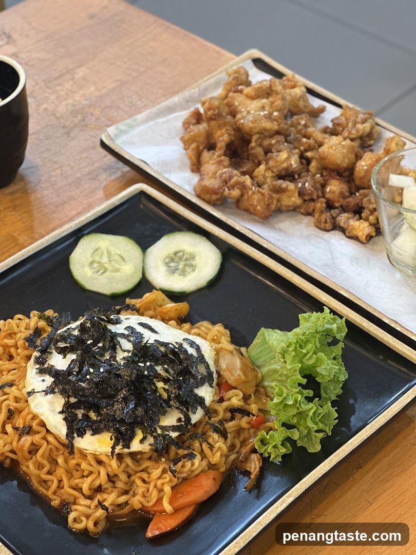 Korean Instant Noodles with Fried Chicken