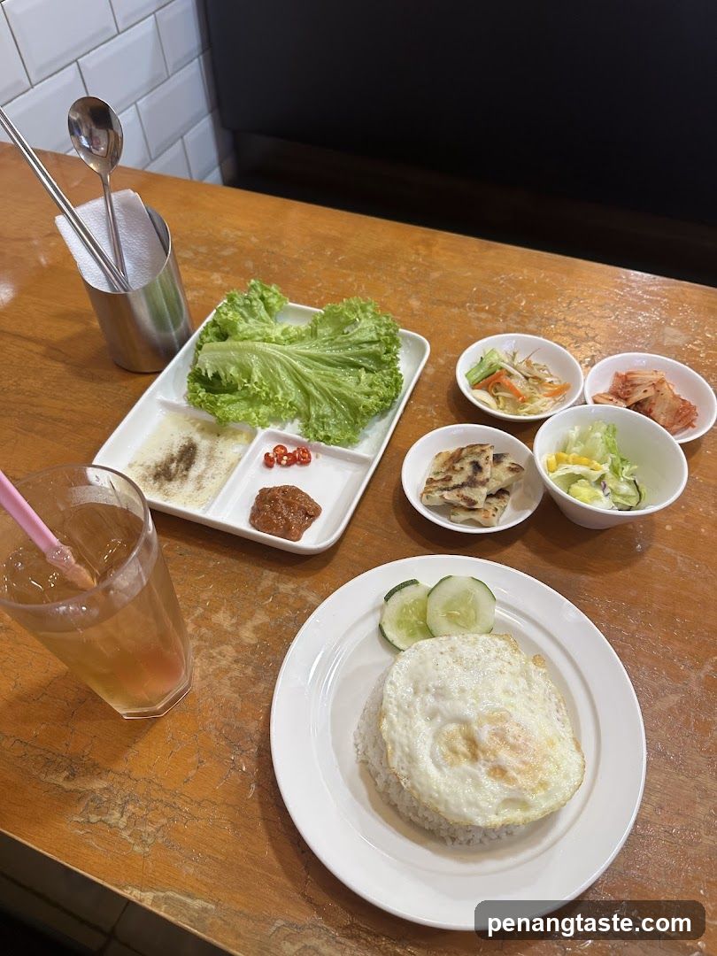 Korean Meal with Rice and Sides