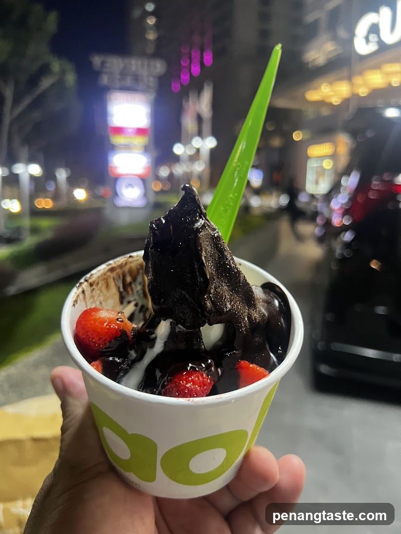 Frozen Yogurt with Chocolate and Strawberries