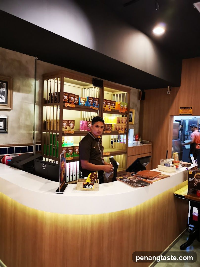 Counter with staff and products