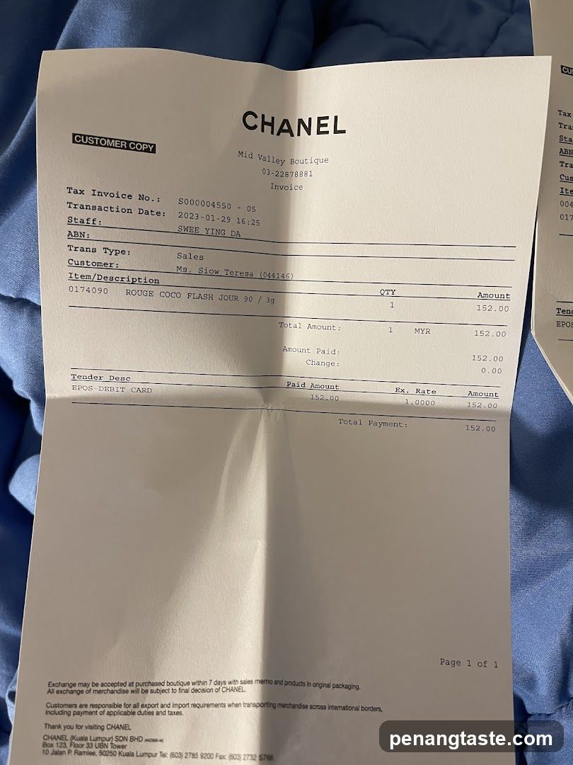 Chanel Receipt
