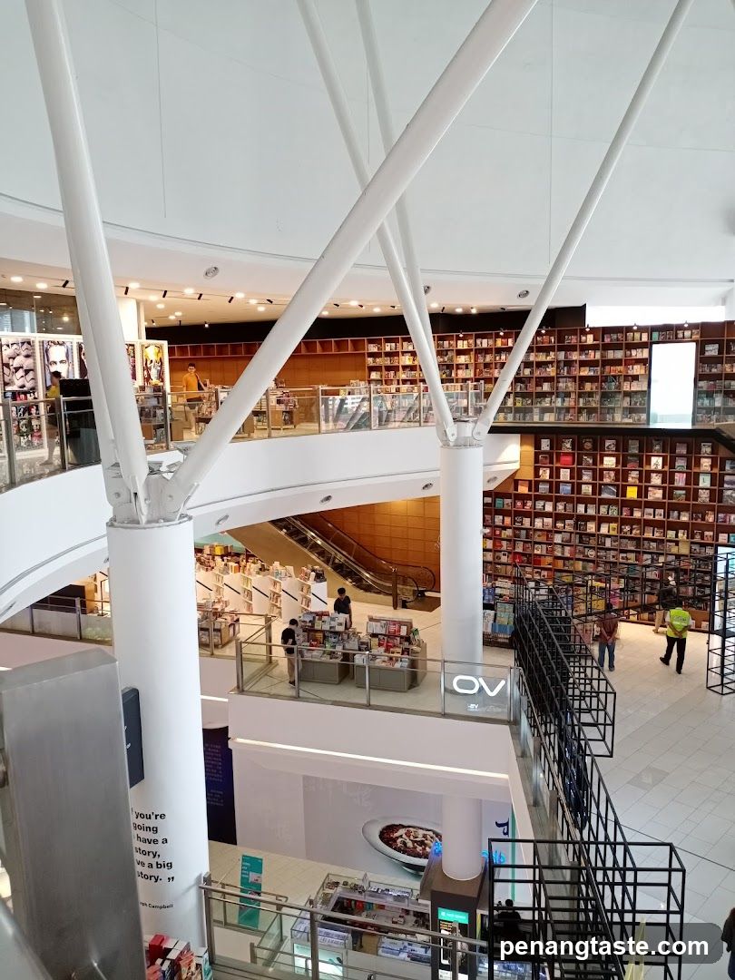 Interior of a multi-level bookstore