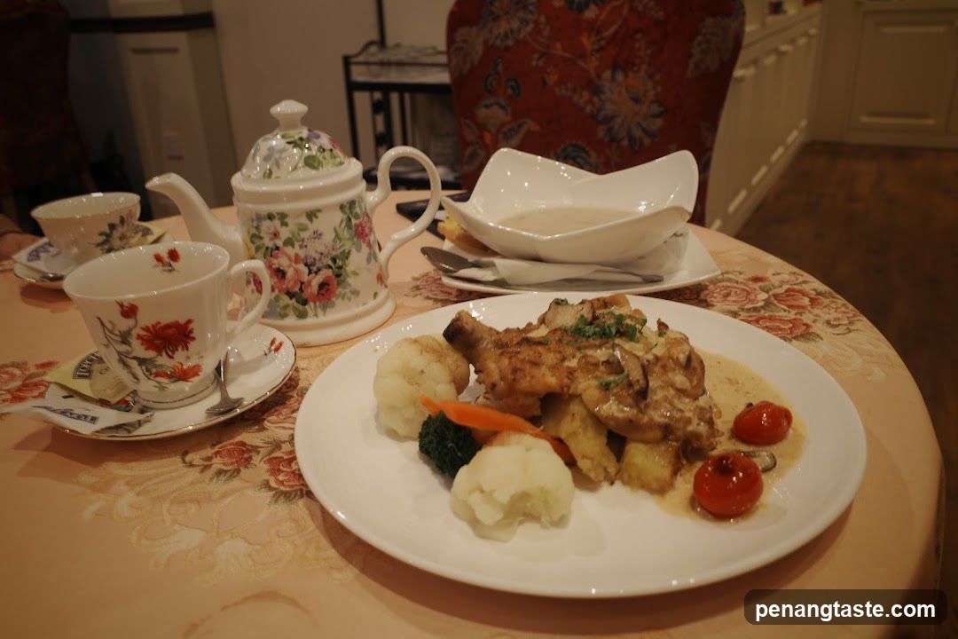 Chicken Dish with Vegetables and Tea Set