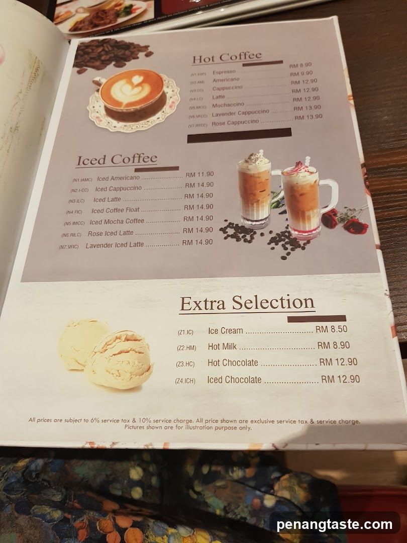 Coffee and Extra Selection Menu