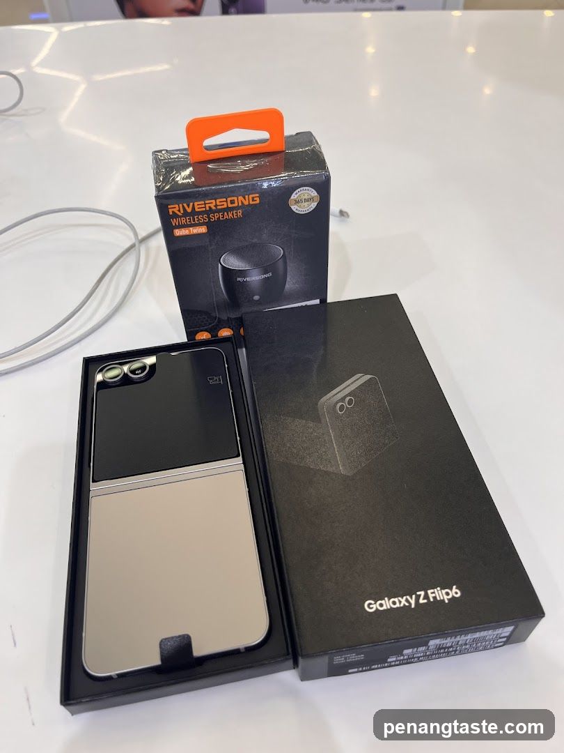 Galaxy Z Flip6 and Riversong Wireless Speaker