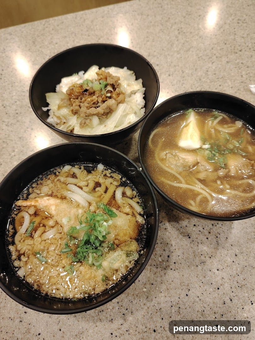 Three bowls of Japanese food