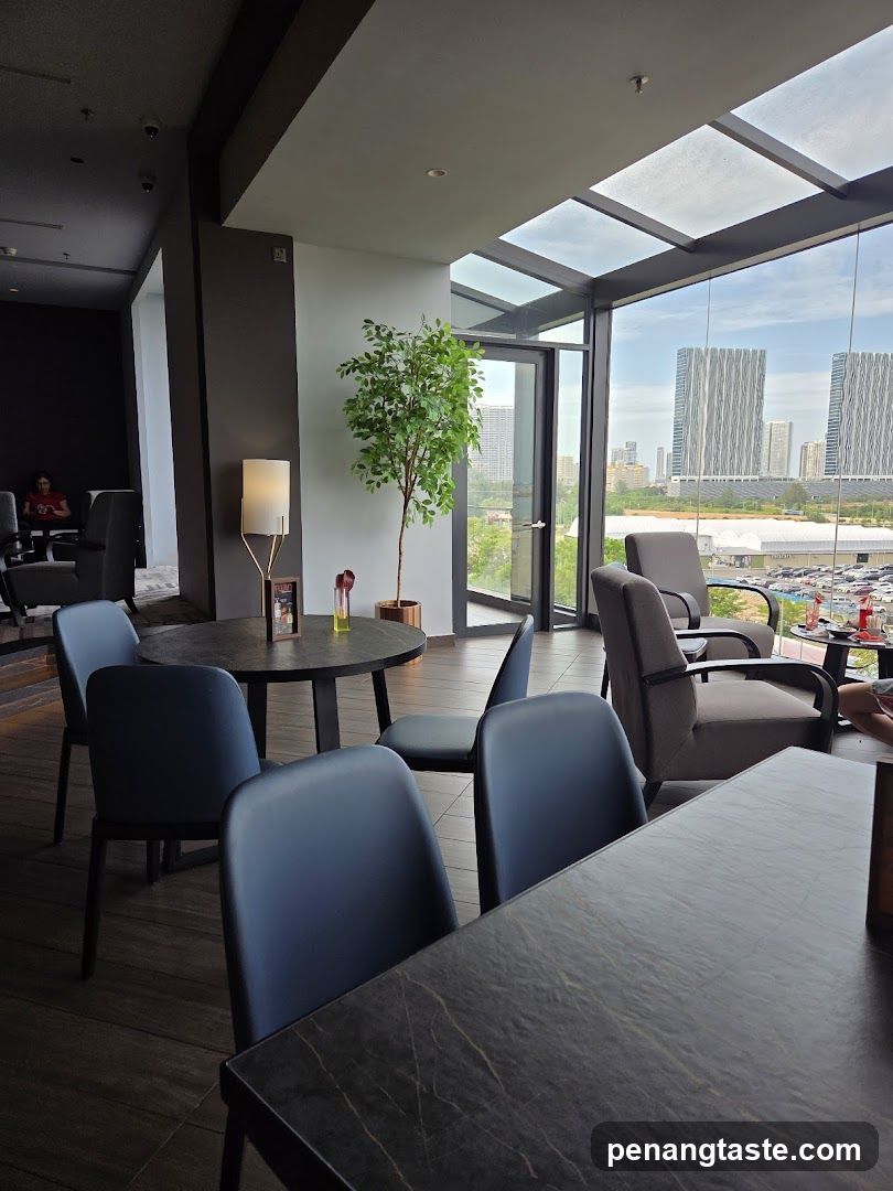 Modern Cafe Interior with City View