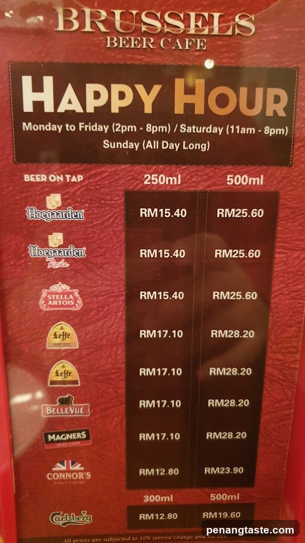 Brussels Beer Cafe Happy Hour Menu