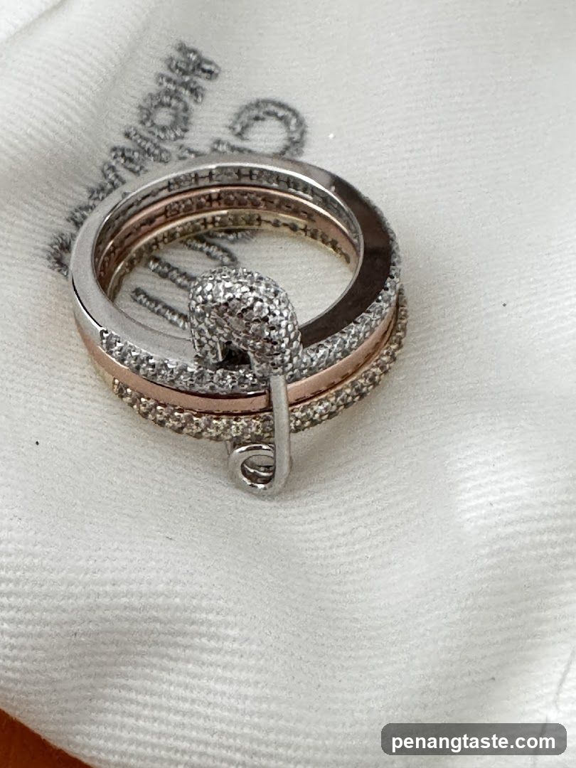 Diamond Safety Pin Ring Set