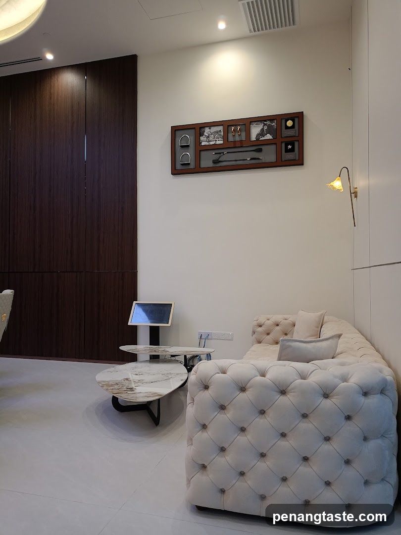 Elegant waiting area with equestrian decor