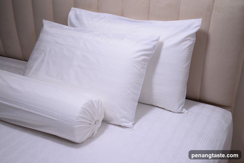 White Bedding with Striped Pattern
