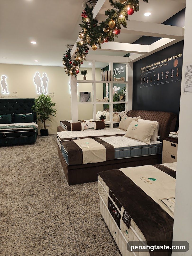 Bedding showroom with Christmas decorations