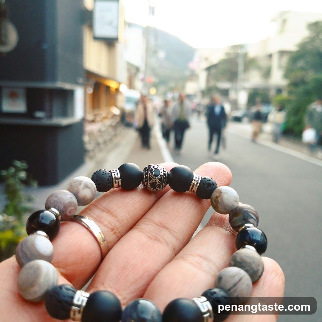 Beaded bracelet held in hand