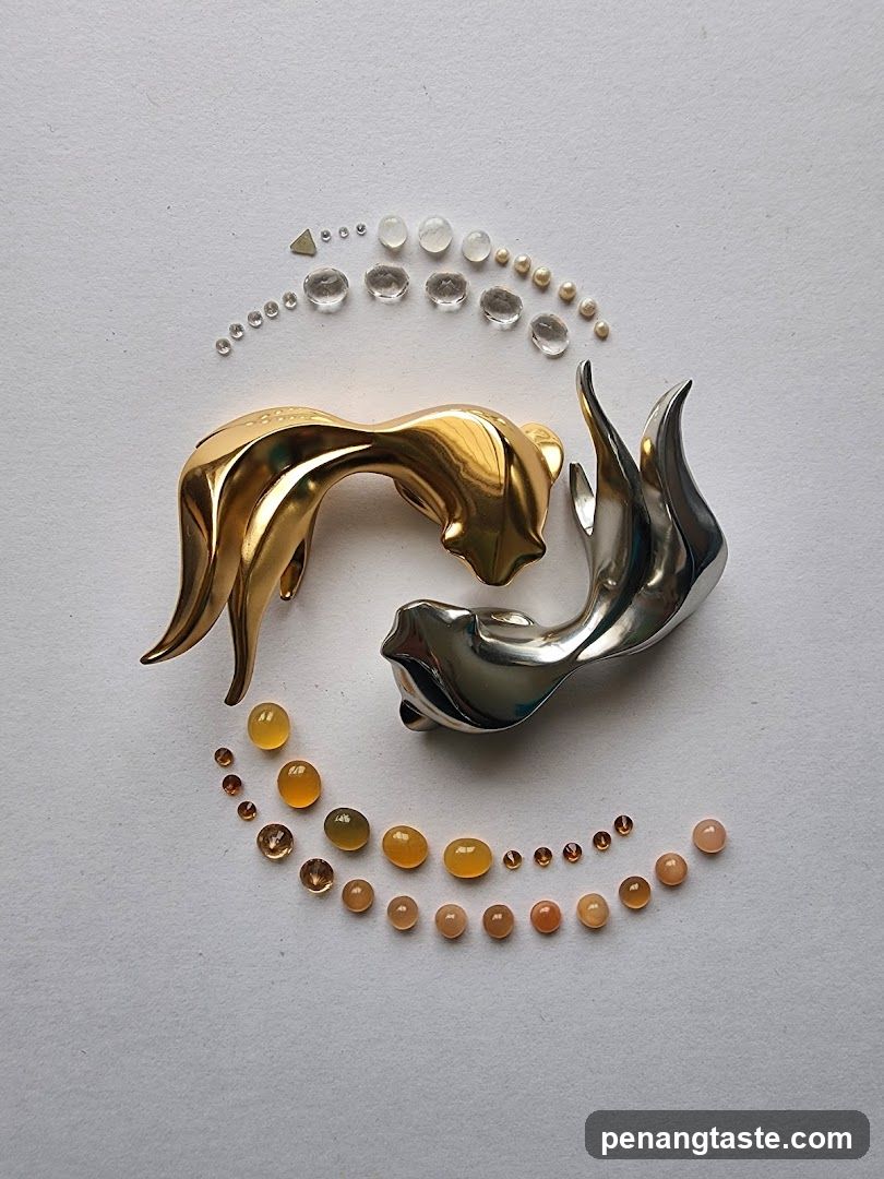 Two stylized cat sculptures with gemstones