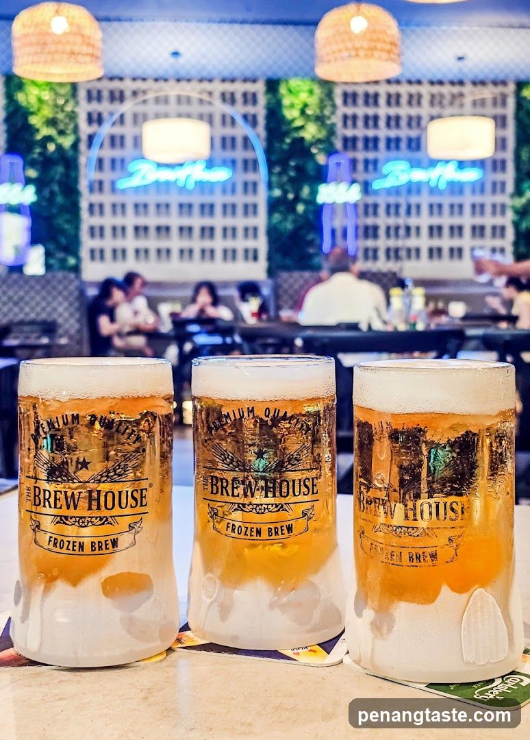 Three glasses of frozen beer