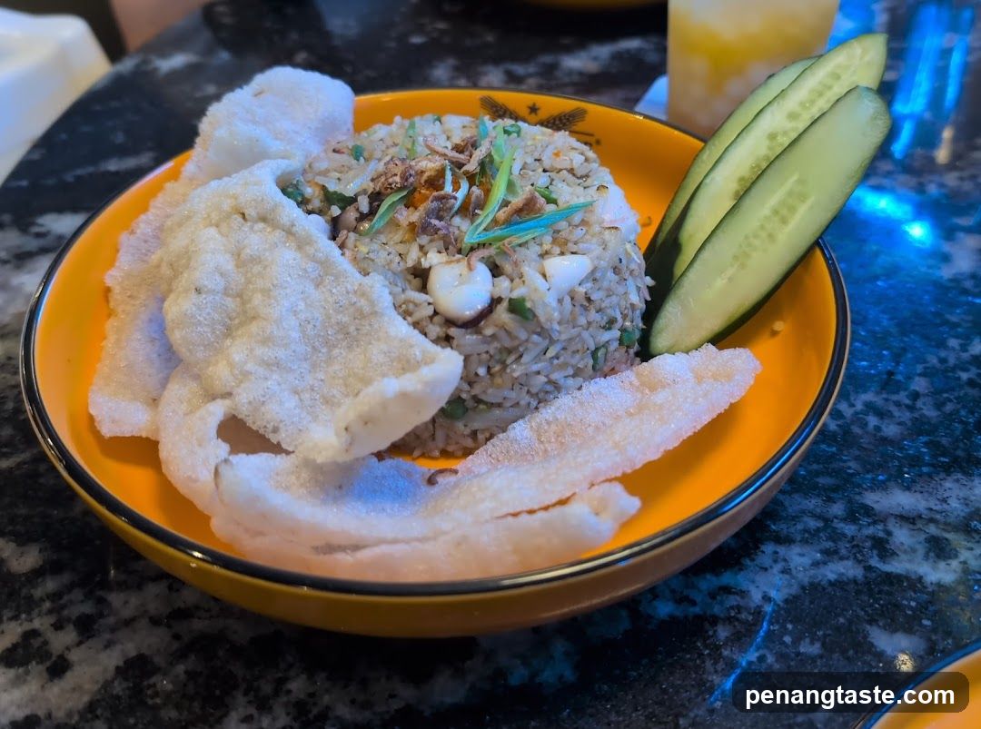 Fried Rice with Prawn Crackers and Cucumber