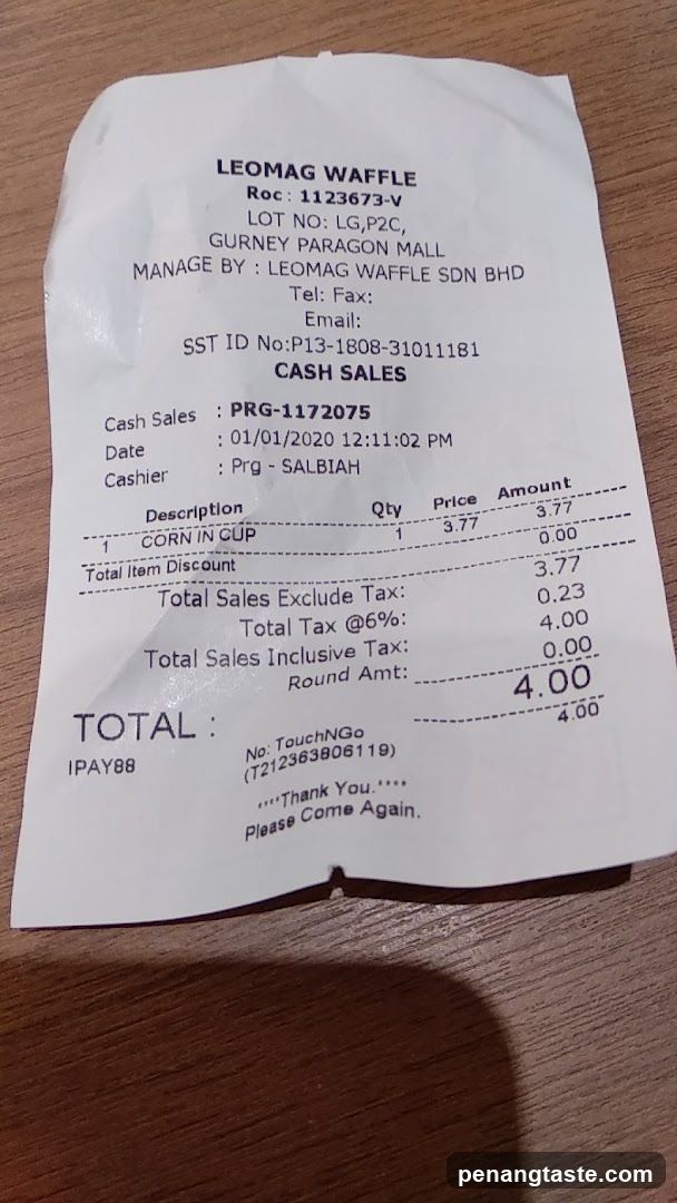Receipt from Leomag Waffle