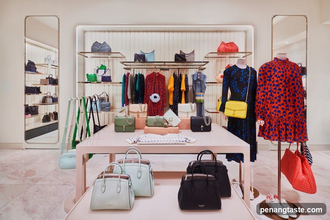 Fashionable handbags and clothing display