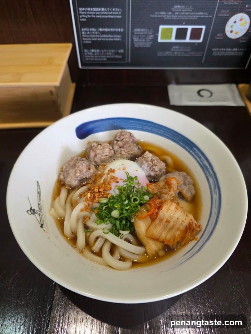 Udon with Meatballs and Kimchi