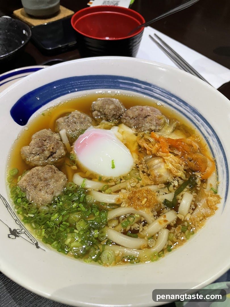 Udon Noodle Soup with Meatballs and Egg