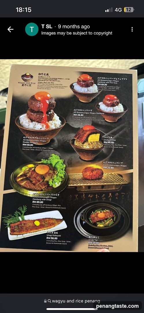 Wagyu and Rice Menu