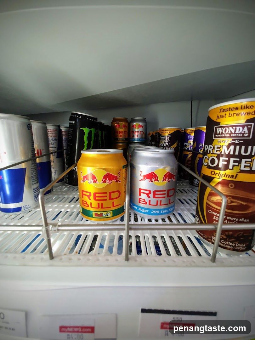Energy Drinks and Coffee in Refrigerator