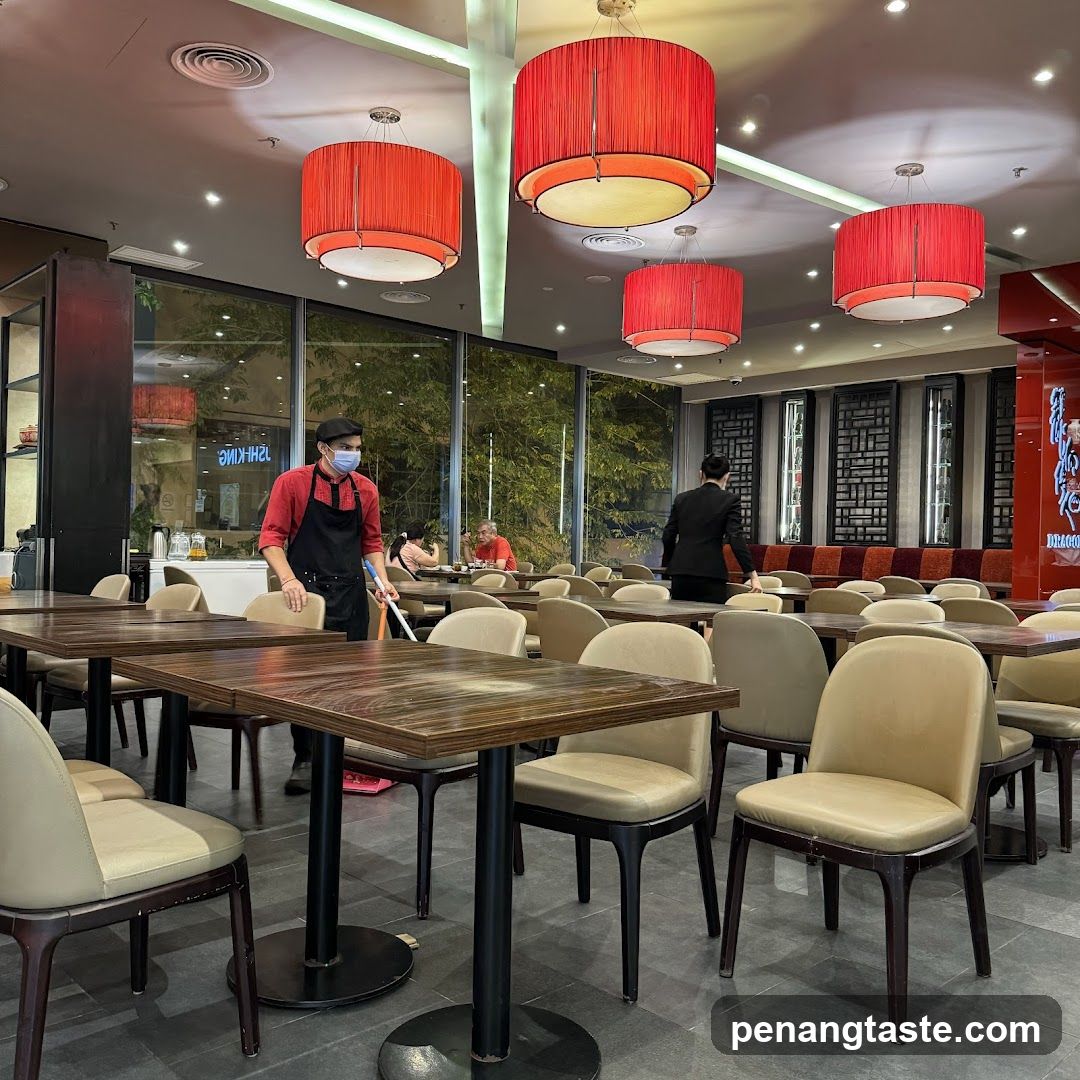 Restaurant Interior with Staff Cleaning