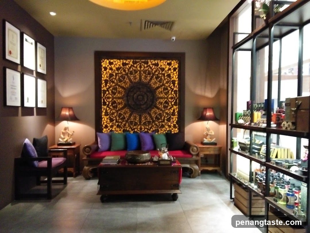 Spa waiting area with retail display