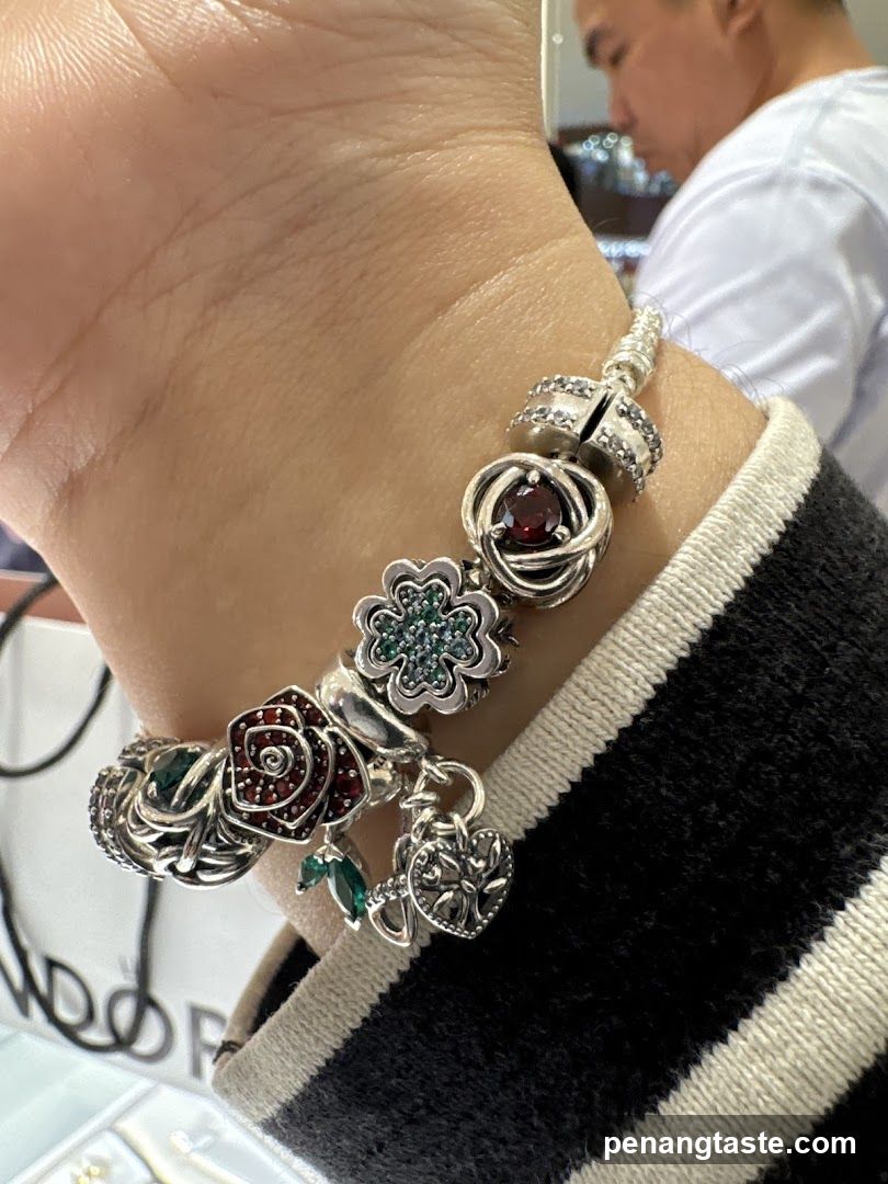 Charm Bracelet with Rose and Clover Charms