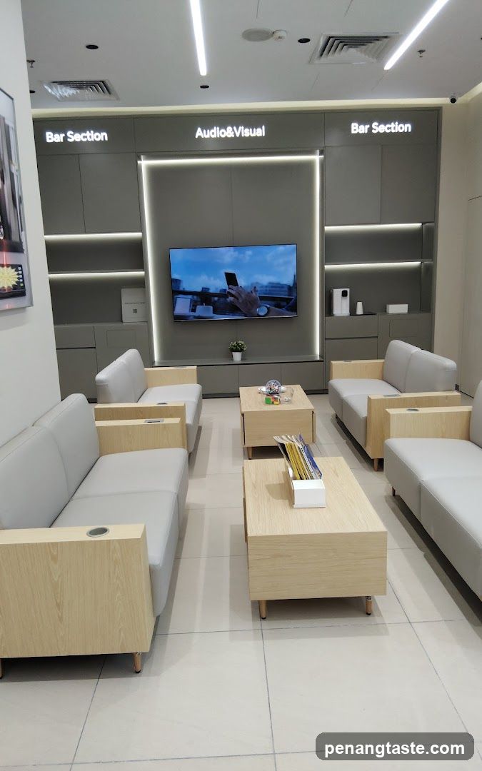 Modern electronics store waiting area