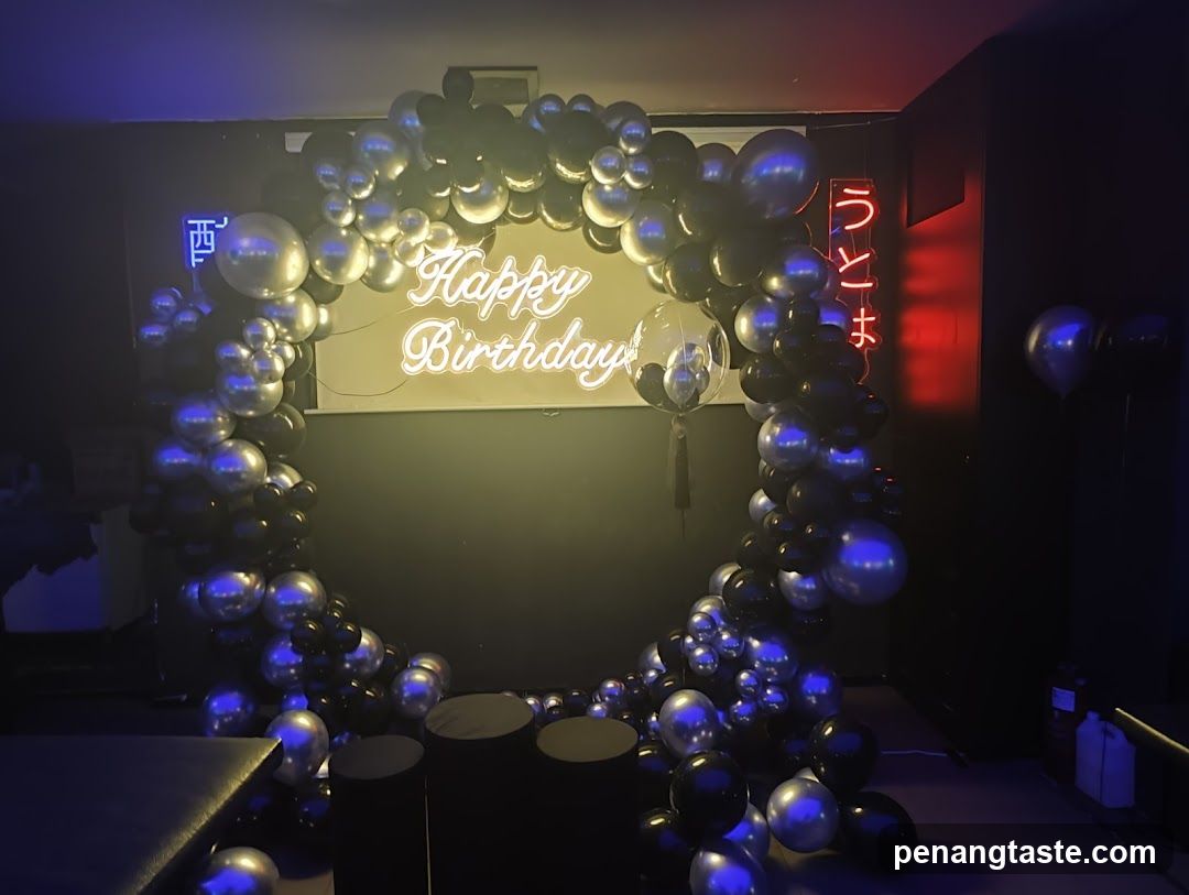 Birthday Balloon Arch with Neon Signs