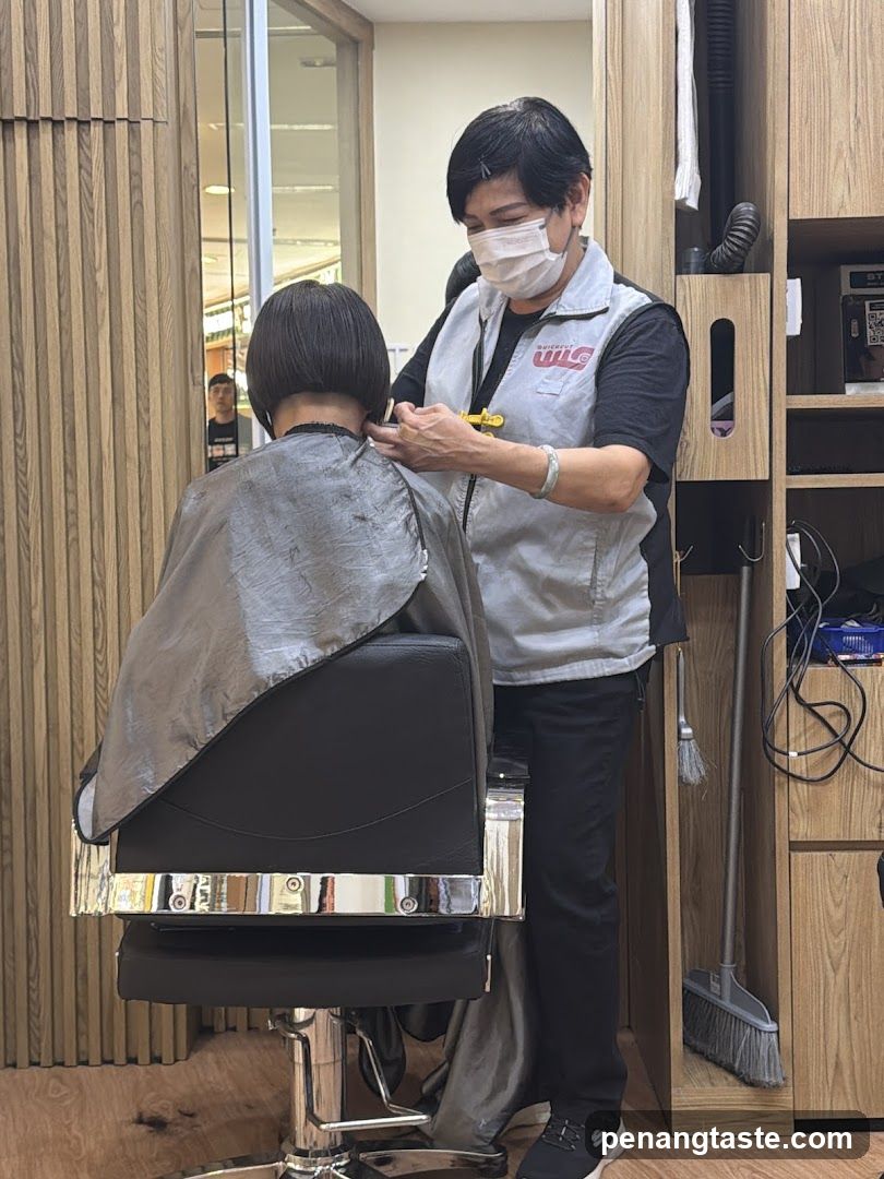 Hairdresser cutting client's hair