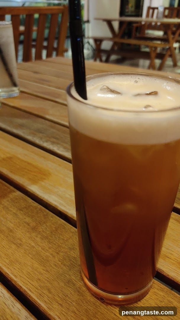 Iced beverage on wooden table