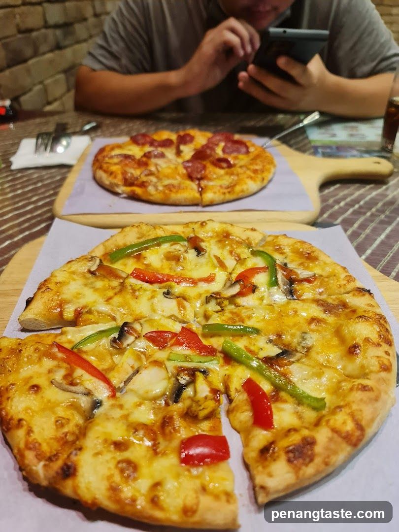 Pizza at dining table